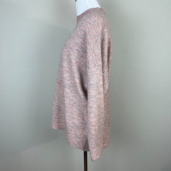 Dreamers Sweater Small Gray Pink Mock Neck Long Sleeve Knit Relaxed Fit - Picture 6 of 12